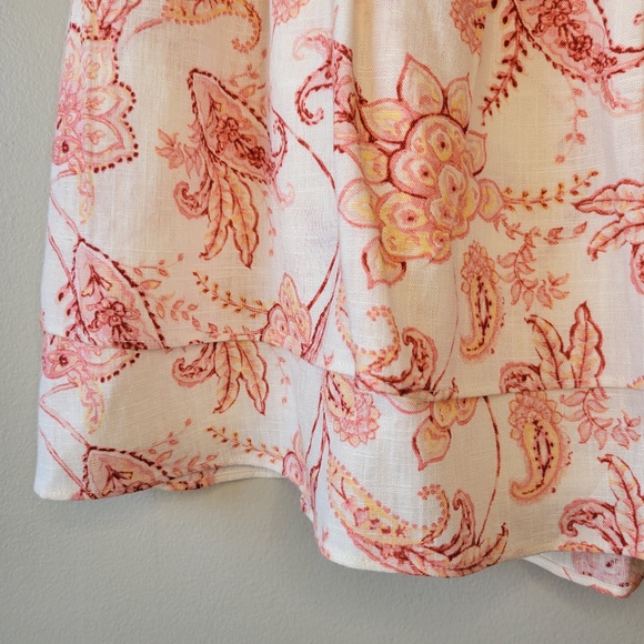 Express Women's Pink Ivory Linen Blend Floral Tiered Ruffle Mini Skirt Sz 14 New - Picture 4 of 14